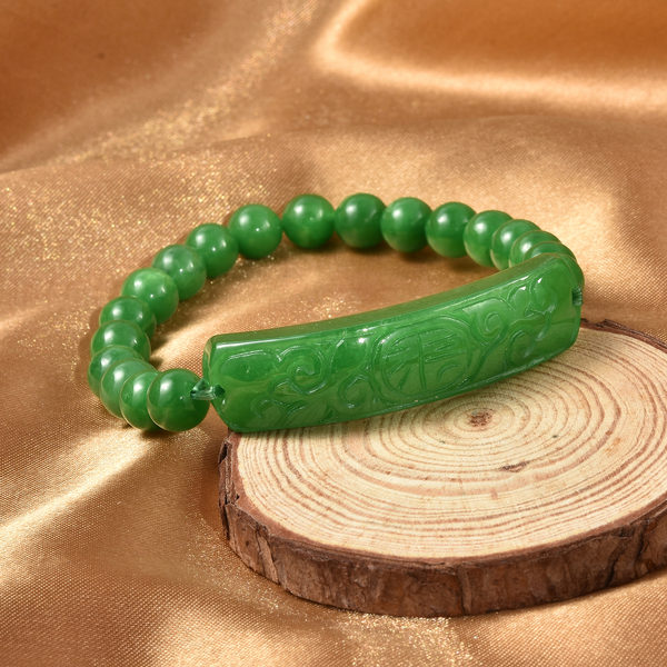 Extremely Rare Hand Carved AAA Green Jade Stretchable Bracelet (Size 7)