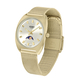 Henry London Moonphase Square Round Ladies White Silver Dial 3 ATM Water Resistant Watch with Gold Colour Mesh Bracelet