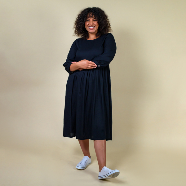 TAMSY Solid Crew Neck mid length Dress - Black