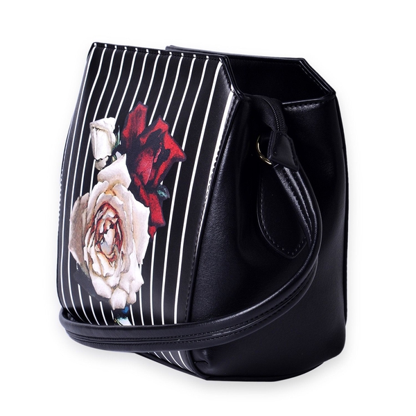 MILANO COLLECTION Rosa Floral Pattern Shoulder Bag with External Zipper Pocket (Size 24.5x22x12.5 Cm)
