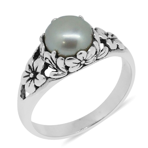 Royal Bali Collection Fresh Water White Pearl (Rnd 8mm) Ring in Sterling Silver