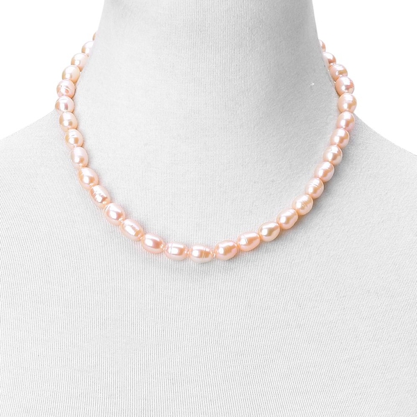 Fresh Water Peach Pearl Necklace (Size 18 with 2 inch Extender) in Rhodium Plated Sterling Silver