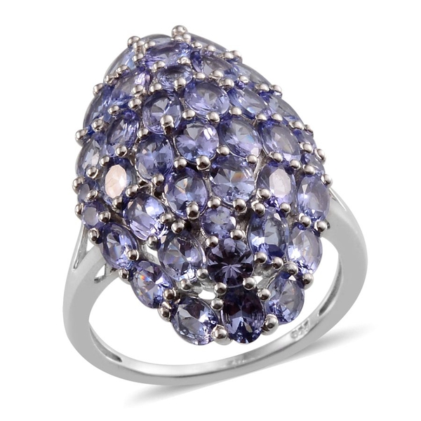 Tanzanite (Ovl) Cluster Ring in Platinum Overlay Sterling Silver 5.600 Ct.