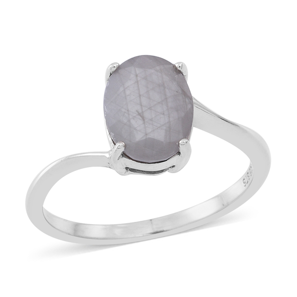 Natural Silver Sapphire (Ovl) Solitaire Ring in Rhodium Plated Sterling Silver 3.000 Ct.