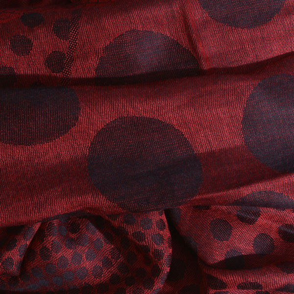 Red and Black Colour Polka Dots Pattern Reversible Jacquard Scarf with Fringes (Size 190X70 Cm)