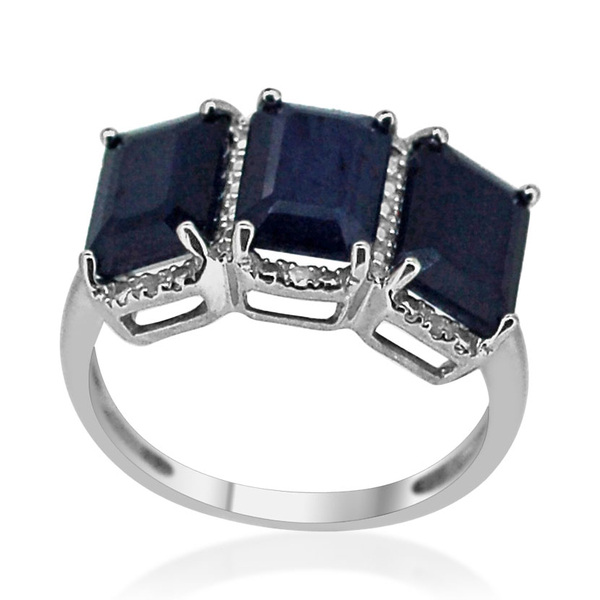 Diffused Blue Sapphire (Oct), White Sapphire Ring in Rhodium Plated Sterling Silver 6.035 Ct.