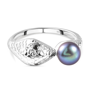 Fresh Water Peacock Pearl and Boi Ploi Black Spinel Ring Sterling Silver