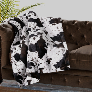 Black Friday Preview- Cow Pattern Sherpa Faux Fur Blanket ( Size 200x150 Cm) - White, Black & Brown