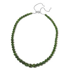 100% Natural Extremely Rare  Diopside Adjustable Beaded Necklace Size 16 in plated silver