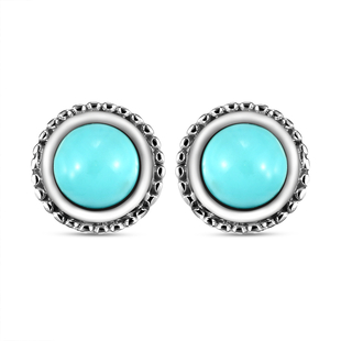 Arizona Sleeping Beauty Turquoise Stud Earrings (With Push Back) in Platinum Overlay Sterling Silver
