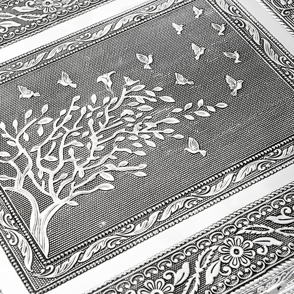 Designer Inspired-Handcrafted Tree with Birds Embossed 100 Slot Ring Box with Mirror Inside (Size 37X25X5 Cm)