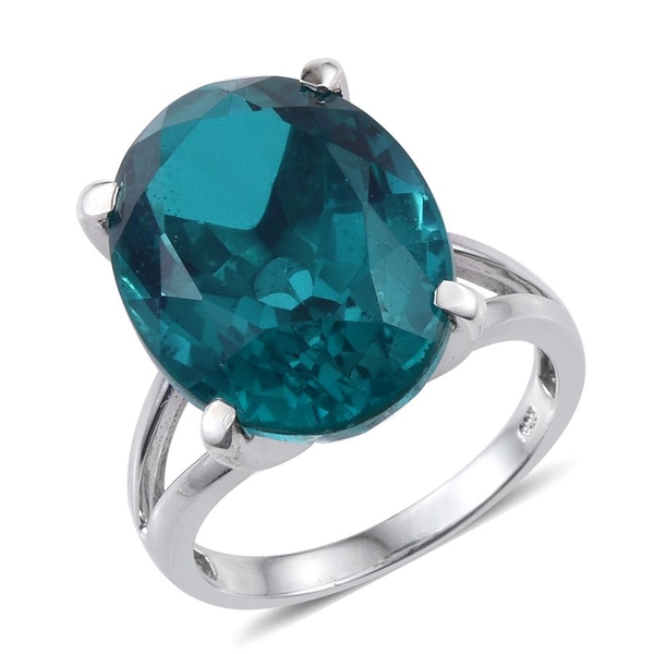 Capri Blue Quartz (Ovl) Ring in Platinum Overlay Sterling Silver 18.000 Ct.