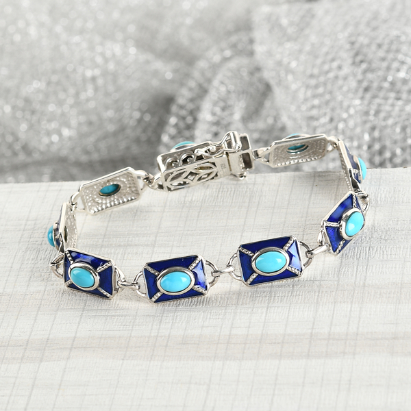 Arizona Sleeping Beauty Turquoise Bracelet (Size 7) in Platinum Overlay Sterling Silver 4.06 Ct, Silver wt. 13.00 Gms