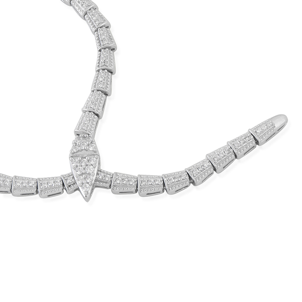 Lustro Stella - Platinum Overlay Sterling Silver (Rnd) SERPENTINE Necklace (Size 20) Made with Finest CZ, Silver wt 34.40 Gms,
