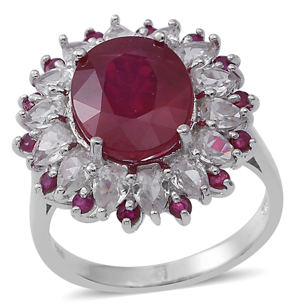 8.75 Ct African Ruby and Multi Gemstone Flower Ring in Rhodium Plated Sterling Silver