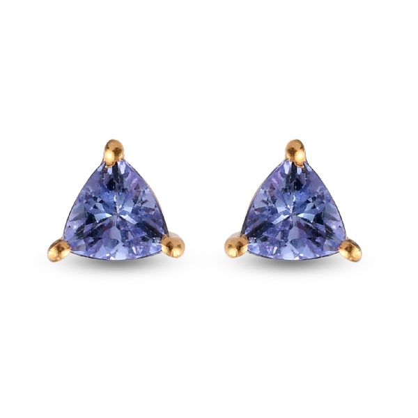 Tanzanite Trillion Solitaire Stud Silver Earrings (with Push Back) in 14K Gold Overlay Sterling Silv