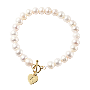 Personalised Engravable Fresh Water Pearl and Heart t-bar Bracelet, Size 7.5 " in Silver