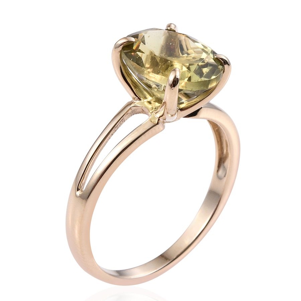 9K Y Gold Rare Size AAA Natural Canary Apatite (Ovl) Solitaire Ring 4.750 Ct.