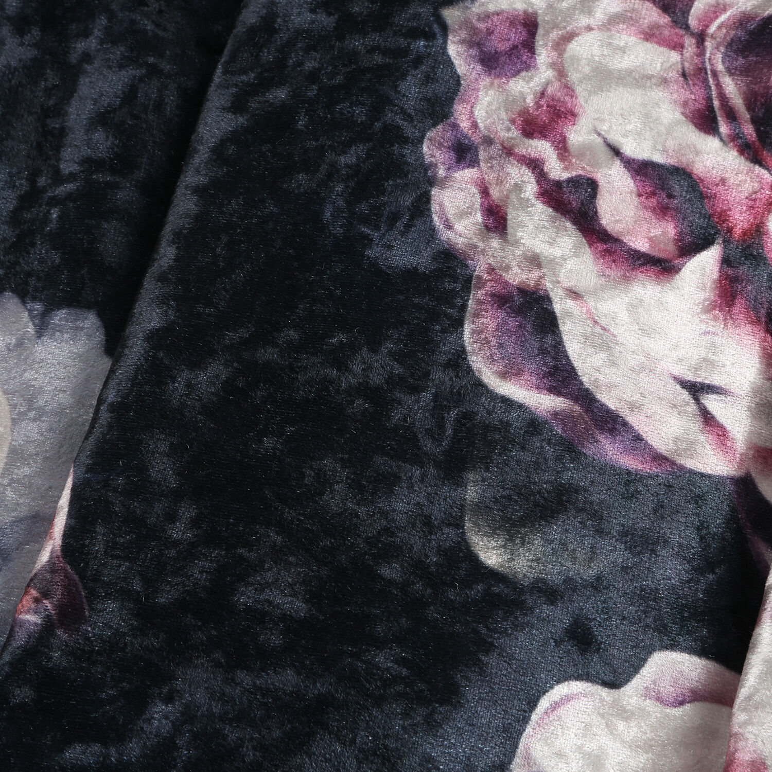 Sateen Lined Crushed Velvet Table Runner with Gardenia Print and Tassels (Size 40x160 cm)