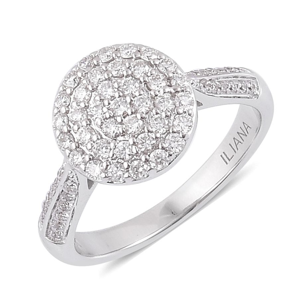 ILIANA 1/2 Carat Diamond IGI Certified SI G-H Cluster Engagement Ring in 18K White Gold