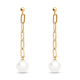 White Shell Pearl Paperclip Dangling Earrings(With Push Back)  in Yellow Gold Overlay Sterling Silve