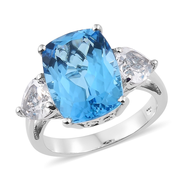 15.50 Ct Marambaia Topaz and White Topaz Trilogy Design Ring in Platinum Plated Silver