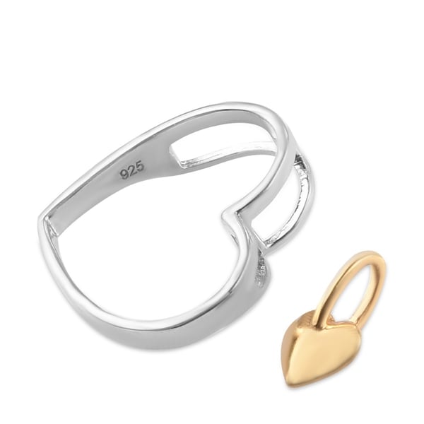 Close Out Deal - Set of 2 - Platinum and Yellow Gold Overlay Sterling Silver Heart Pendant & Heart Charm