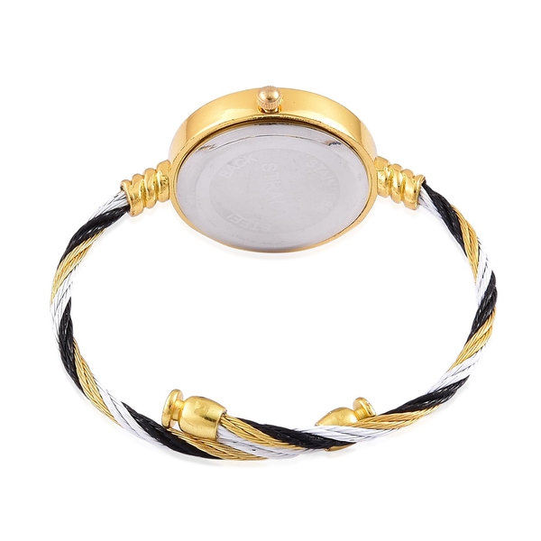 STRADA Japanese Movement White Dial Water Resistant Black Colour Bangle Watch in Gold Tone with Stainless Steel Back