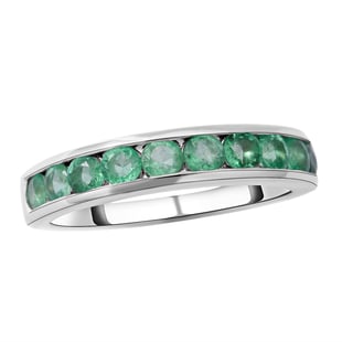 Emerald Half Eternity Ring in Rhodium Overlay Sterling Silver 1.00 Ct.