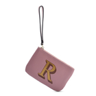 100% Genuine Leather Alphabet R RFID Protected Wristlet with Engraved Message on Back Side (Size 18x