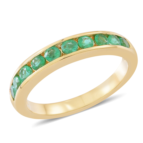 ILIANA 1.15 Ct AAAA Kagem Zambian Emerald Half Eternity Band Ring in 18K Gold 4.60 grams