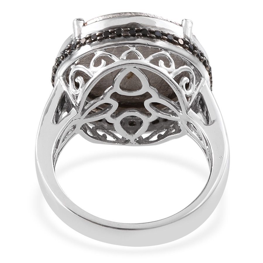Meteorite (Rnd 19.25 Ct), Boi Ploi Black Spinel Ring in Platinum Overlay Sterling Silver 20.500 Ct.