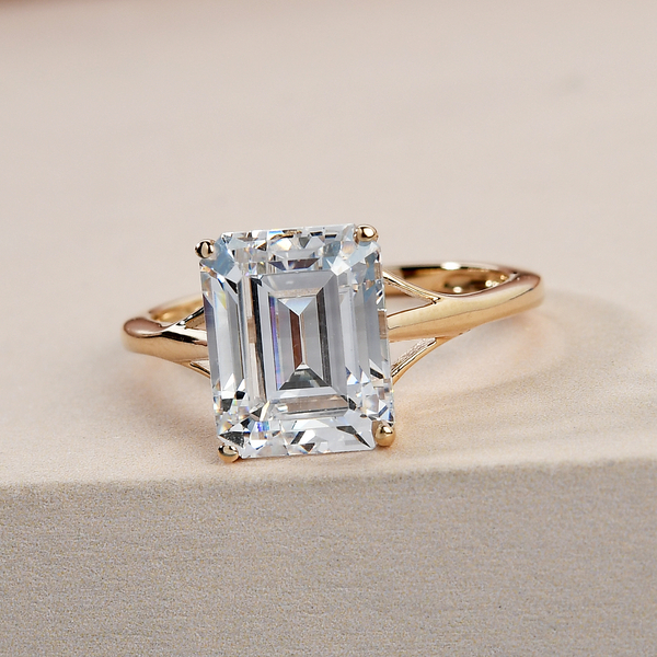 Lustro Stella 9K Yellow Gold Solitaire Ring Made with Finest CZ 6.38 Ct.