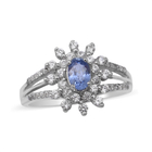 Ceylon Sapphire and Natural Cambodian Zircon Ring (Size Q) in Rhodium Overlay Sterling Silver 1.06 Ct.