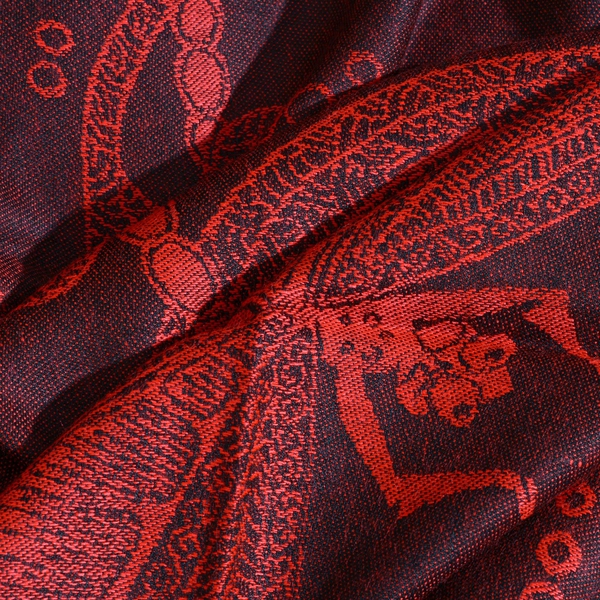 Limited Edition- Designer Inspired-Red and Black Colour Dragonfly Pattern Jacquard Scarf with Tassels (Size 180X70 Cm)