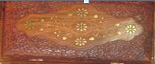 Brass Inlay Indian Rosewood Floral and Leaf Carved 2 Tier Jewellery Box (Size 10x6x3.75 inch)