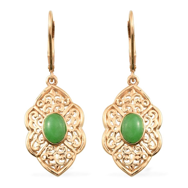 Green Jade (Ovl) Lever Back Earrings in 14K Gold Overlay Sterling Silver 2.000 Ct.