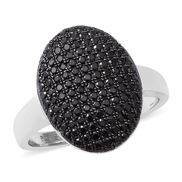 Boi Ploi Black Spinel (Rnd) Cluster Ring in Rhodium Overlay Sterling Silver 1.260 Ct, Number of Gems
