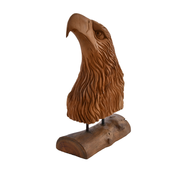 Bali Collection - Decorative Handcrafted Teak Wood Eagle Head Sculpture with Stand - Brown