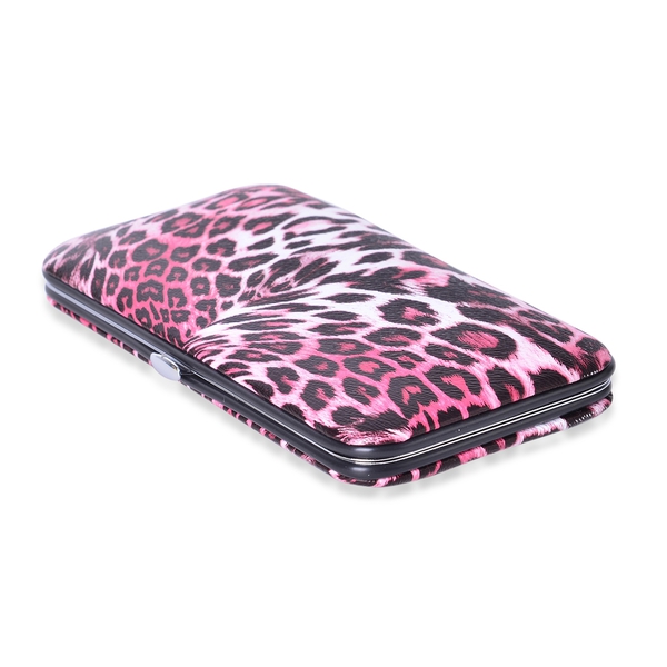14 Piece Set - Leopard Pattern Manicure Grooming Kit in Box - Pink