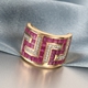 African Ruby (FF) & Natural Cambodian Zircon Greek Key Ring in 14K Gold Overlay Sterling Silver 6.27 Ct, Silver wt 7.56 Gms