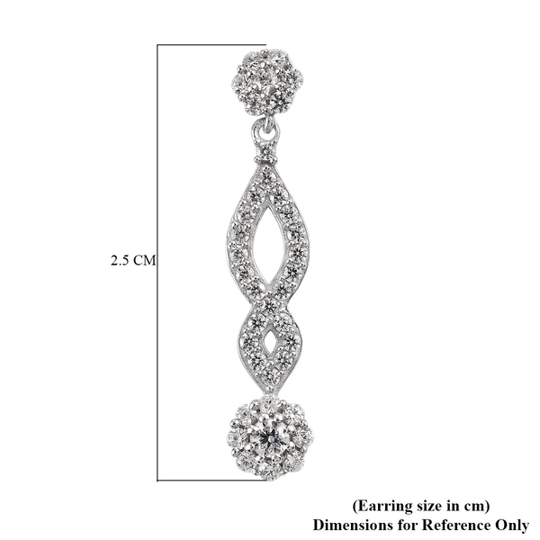 Lustro Stella Platinum Overlay Sterling Silver Dangle Earrings (with Push Back) Made with Finest CZ 2.89 Ct.