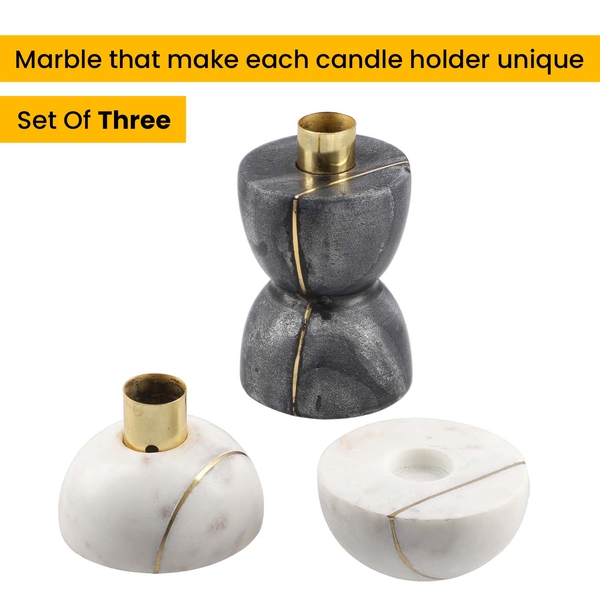 Set of 3 - Hand Carved Marble Candle Holder