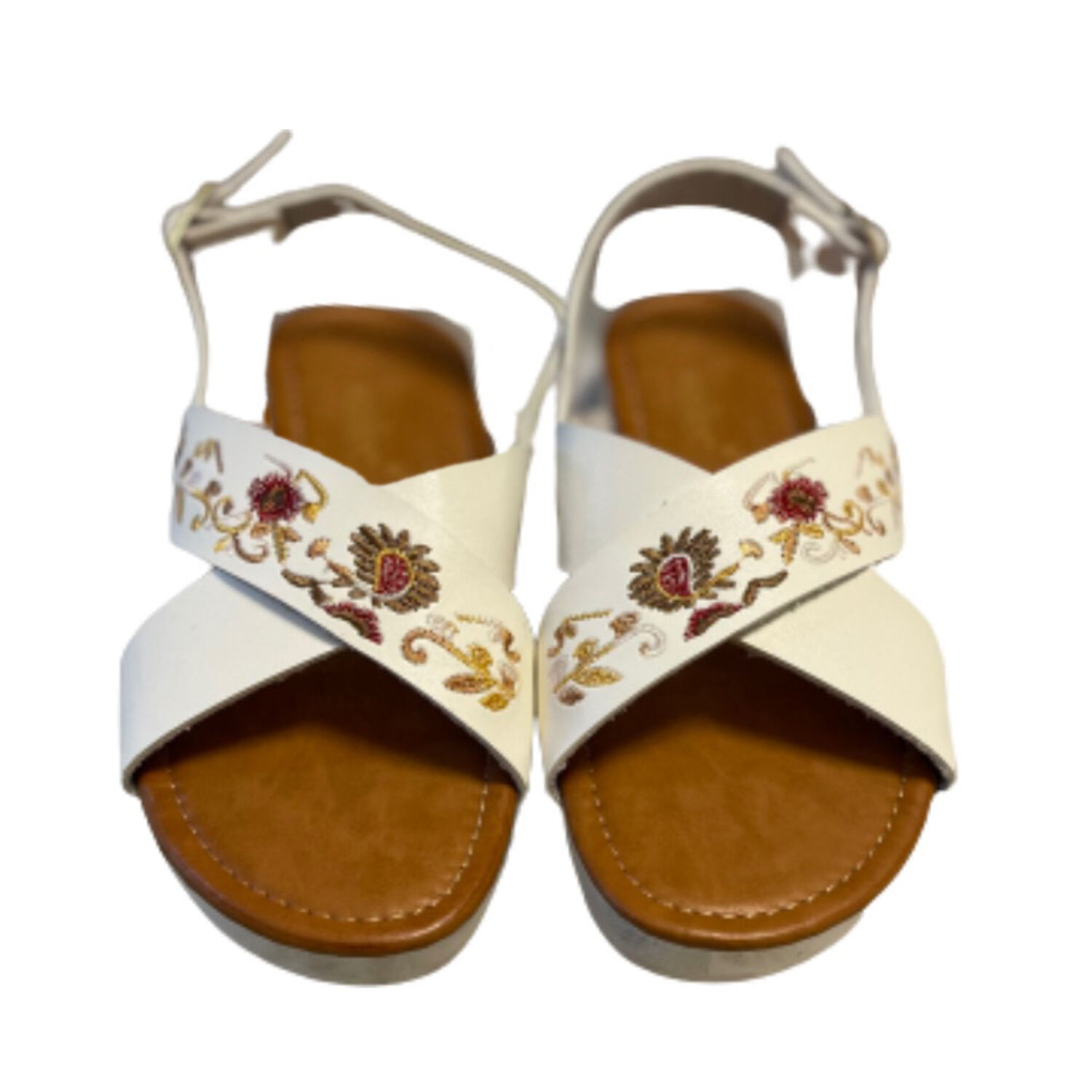 White Flower Sandal with Buckle Strap