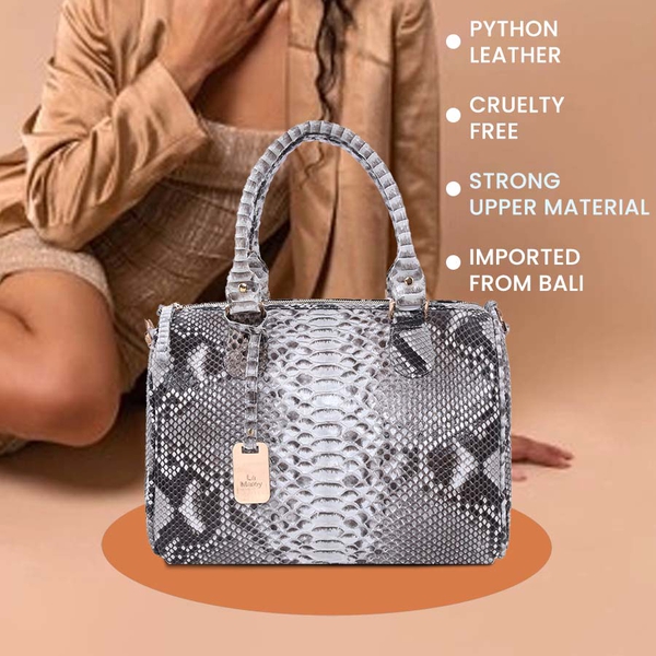LA MAREY 100% Genuine Python Leather Tote Bag with Adjustable Shoulder Strap (Size 29x24.5x15cm) - Beige & Multi