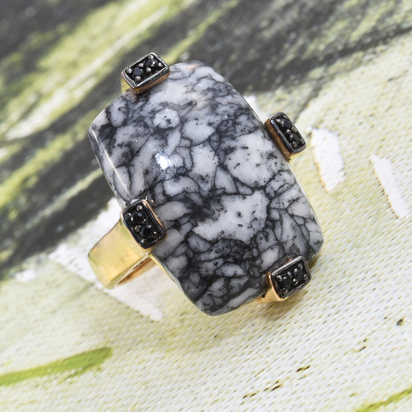 Austrian Pinolith  Boi Ploi Black Spinel Ring in 14K Gold Overlay Sterling Silver 31.750 Ct.