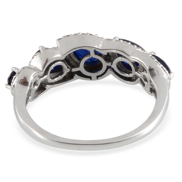 Diffused Blue Sapphire (Pear 0.75 Ct), Diamond Ring in Platinum Overlay Sterling Silver 2.050 Ct.