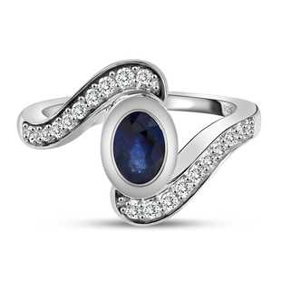 Masoala Sapphire (FF) and Natural Cambodian Zircon Bypass Ring in Platinum Overlay Sterling Silver 1