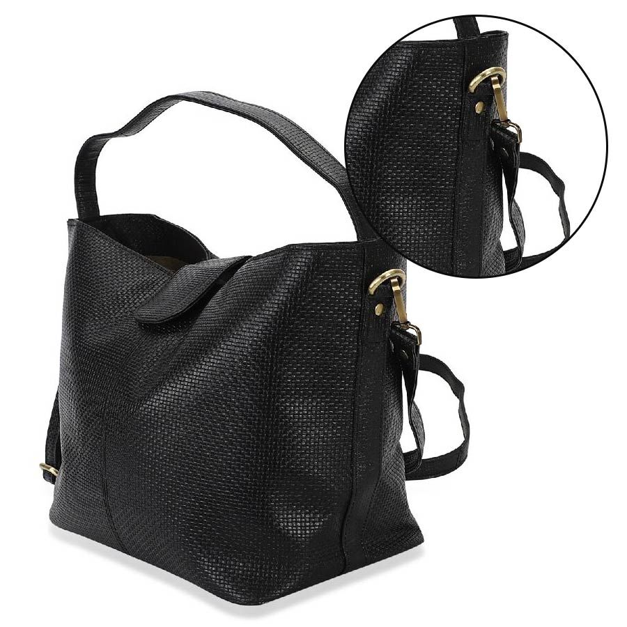 100% Genuine Leather Hobo Shoulder Bag with Detachable Strap in Black Size 42x25x18 Cm - 3499919 ...