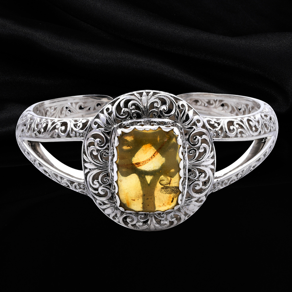 Royal Bali Collection- Baltic Amber Bangle (Size 7.5) in Sterling Silver 10.48 Ct, Silver Wt 50.68 Gms